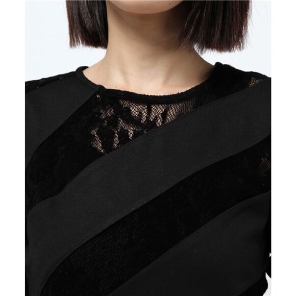 NWT Guess Frederikke Spliced Long Sleeve Dress w Peekaboo Lace in Black Size S - Picture 6 of 15